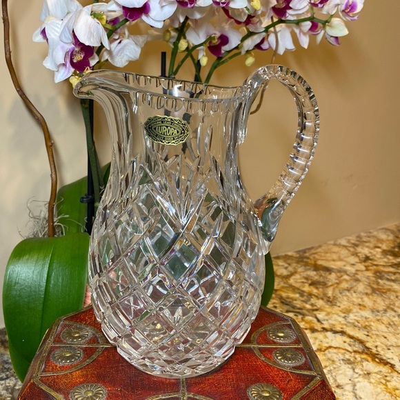 Vintage Europa Hand Cut 24% Lead Crystal Diamond & Starburst Motif Jug Pitcher - Picture 1 of 9